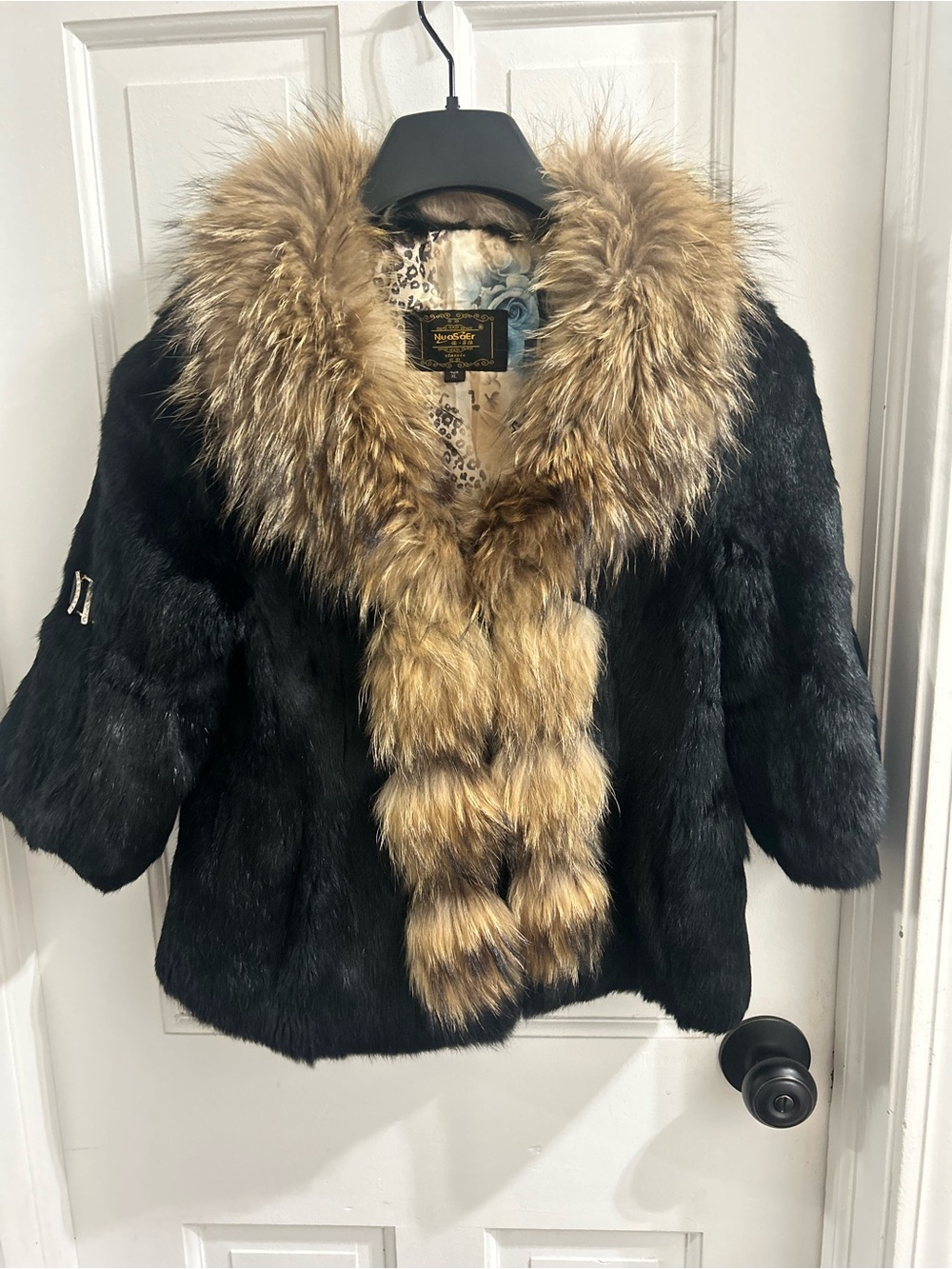 Genuine Black Rabbit & Fox Fur Jacket XS Bell Sleeves